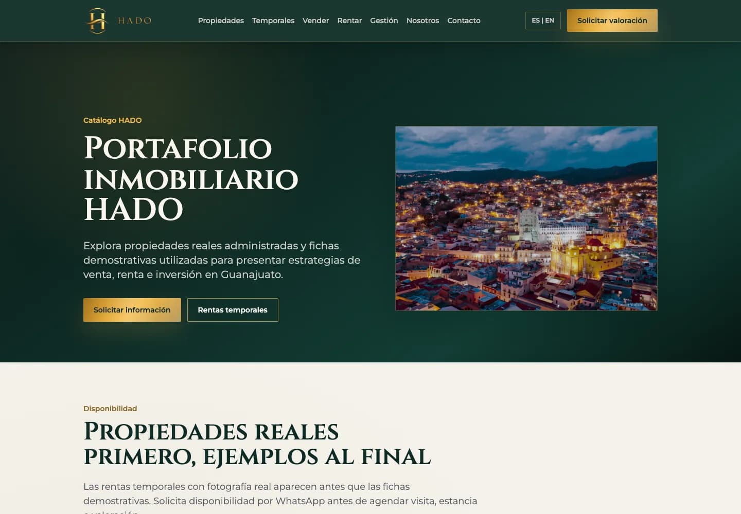 Captura del sitio web Hado Inmobiliaria desarrollado por CreHado Digital