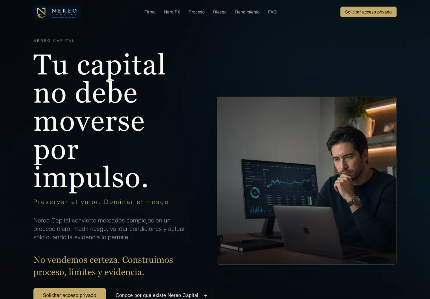 Captura del sitio web Nereo Capital desarrollado por CreHado Digital